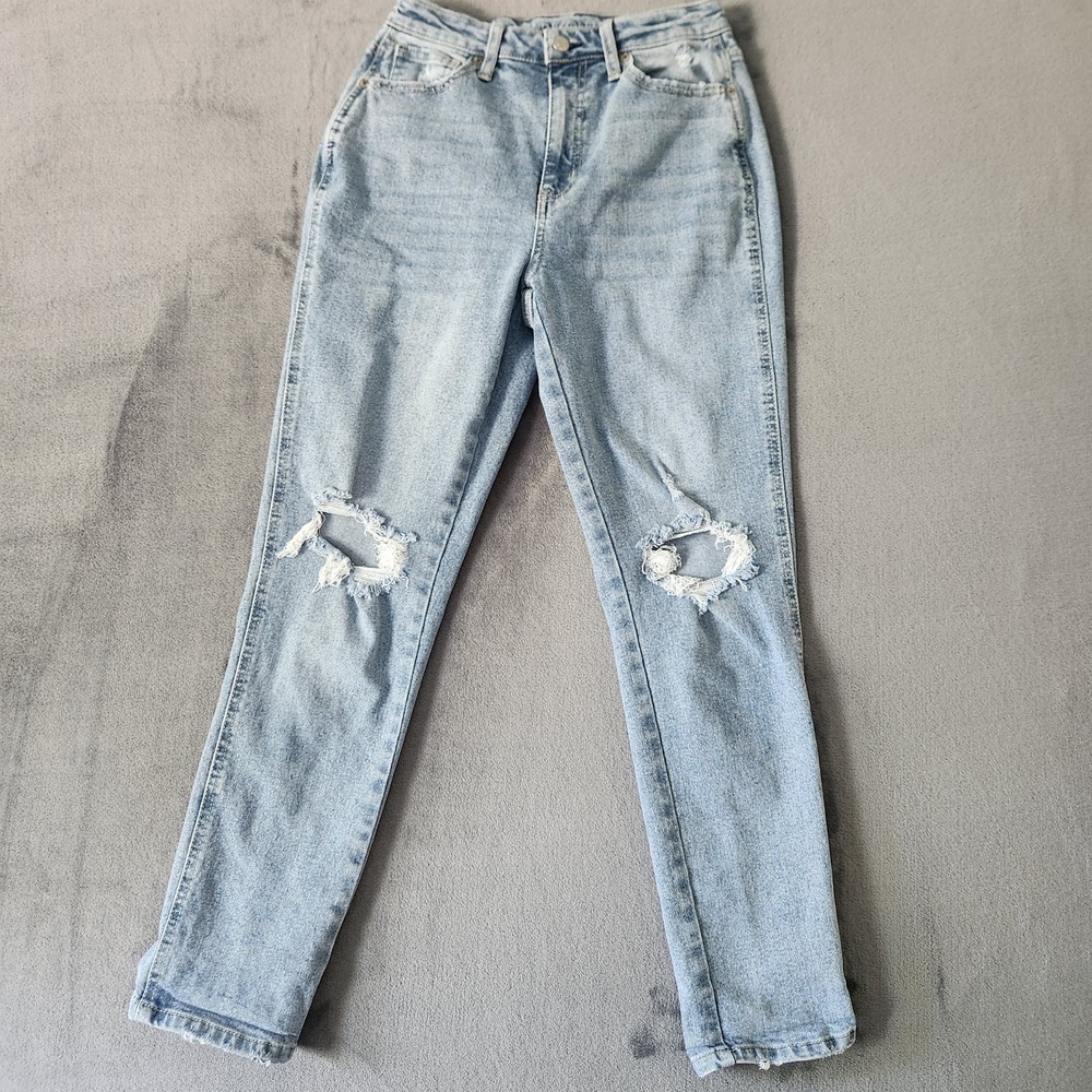 Arizona Jeans Womens Size 5‎ Mom High Rise Light Blue Denim Distressed